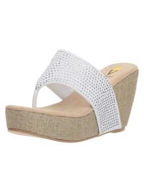 White Rhinestone Jute Platform Wedge Heeled Sandals by Volatile - Size 10 Womens